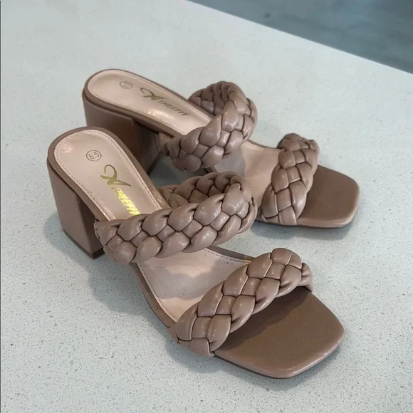 Tan Braided Heeled Sandals - Womens 6.5 - Picture 1 of 8